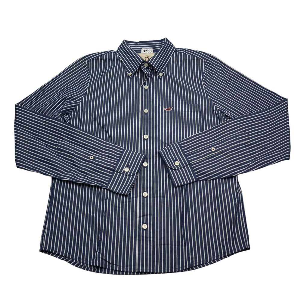 Hollister Shirt Mens Large Blue Striped Button Up Long Sleeve Casual Preppy